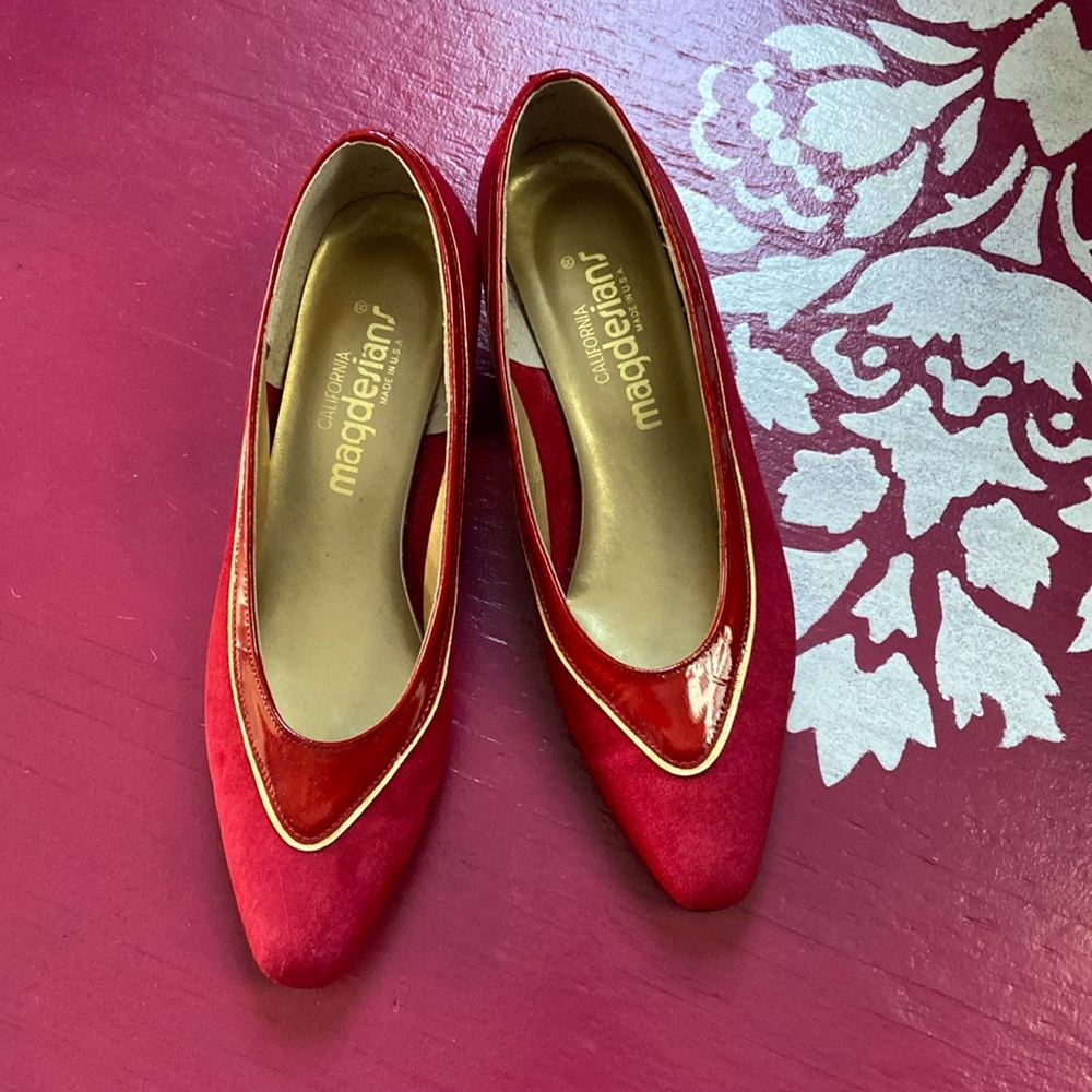 1980s red suede vintage block/ kitten heels